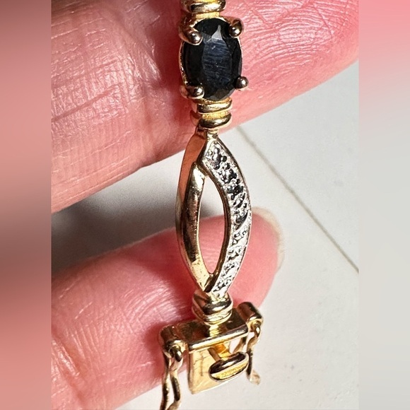 DL Gold Over Sterling Silver & Genuine Tested Sapphire Bracelet 7.25’ EUC 4115 B - Picture 8 of 15